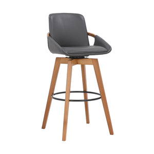 Benzara 30 Inches Leatherette Swivel Barstool, Gray and Brown BM236355 Gray and Brown Metal, Solid Wood and Faux Leather BM236355