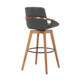 Benzara 30 Inches Leatherette Swivel Barstool, Gray and Brown BM236355 Gray and Brown Metal, Solid Wood and Faux Leather BM236355