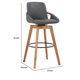 Benzara 30 Inches Leatherette Swivel Barstool, Gray and Brown BM236355 Gray and Brown Metal, Solid Wood and Faux Leather BM236355