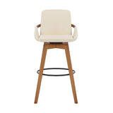 Benzara 30 Inches Leatherette Swivel Barstool, Cream and Brown BM236356 Cream and Brown Metal, Solid Wood and Faux Leather BM236356