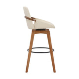 Benzara 30 Inches Leatherette Swivel Barstool, Cream and Brown BM236356 Cream and Brown Metal, Solid Wood and Faux Leather BM236356