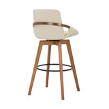 Benzara 30 Inches Leatherette Swivel Barstool, Cream and Brown BM236356 Cream and Brown Metal, Solid Wood and Faux Leather BM236356