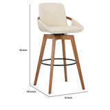 Benzara 30 Inches Leatherette Swivel Barstool, Cream and Brown BM236356 Cream and Brown Metal, Solid Wood and Faux Leather BM236356