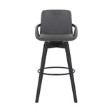 Benzara 30 Inches Leatherette Swivel Barstool with Angled Legs, Black BM236357 Black Metal, Solid Wood and Faux Leather BM236357