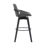 Benzara 30 Inches Leatherette Swivel Barstool with Angled Legs, Black BM236357 Black Metal, Solid Wood and Faux Leather BM236357