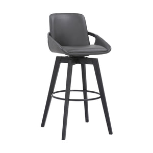 Benzara 30 Inches Leatherette Swivel Barstool with Angled Legs, Black BM236357 Black Metal, Solid Wood and Faux Leather BM236357