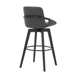 Benzara 30 Inches Leatherette Swivel Barstool with Angled Legs, Black BM236357 Black Metal, Solid Wood and Faux Leather BM236357