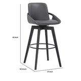 Benzara 30 Inches Leatherette Swivel Barstool with Angled Legs, Black BM236357 Black Metal, Solid Wood and Faux Leather BM236357