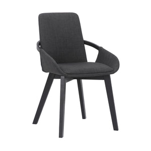 Benzara 19 Inches Fabric Upholstered Dining Chair with Bucket Seat, Black BM236358 Black Solid Wood and Fabric BM236358