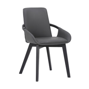 Benzara 19 Inches Leatherette Dining Chair with Bucket Seat, Black BM236359 Gray Solid Wood and Faux Leather BM236359