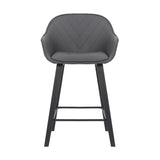 Benzara 26 Inches V Stitched Leatherette Bucket Seat Counter Stool, Gray BM236360 Gray Metal, Solid Wood and Faux Leather BM236360