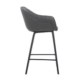 Benzara 26 Inches V Stitched Leatherette Bucket Seat Counter Stool, Gray BM236360 Gray Metal, Solid Wood and Faux Leather BM236360