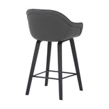 Benzara 26 Inches V Stitched Leatherette Bucket Seat Counter Stool, Gray BM236360 Gray Metal, Solid Wood and Faux Leather BM236360