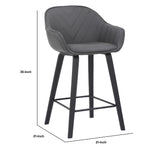 Benzara 26 Inches V Stitched Leatherette Bucket Seat Counter Stool, Gray BM236360 Gray Metal, Solid Wood and Faux Leather BM236360