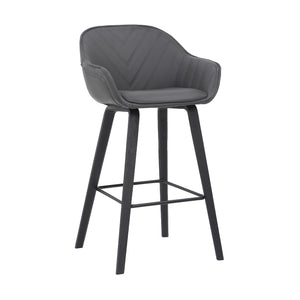 Benzara 29.5 Inches V Stitched Leatherette Bucket Seat Barstool, Gray BM236361 Gray Metal, Solid Wood and Faux Leather BM236361