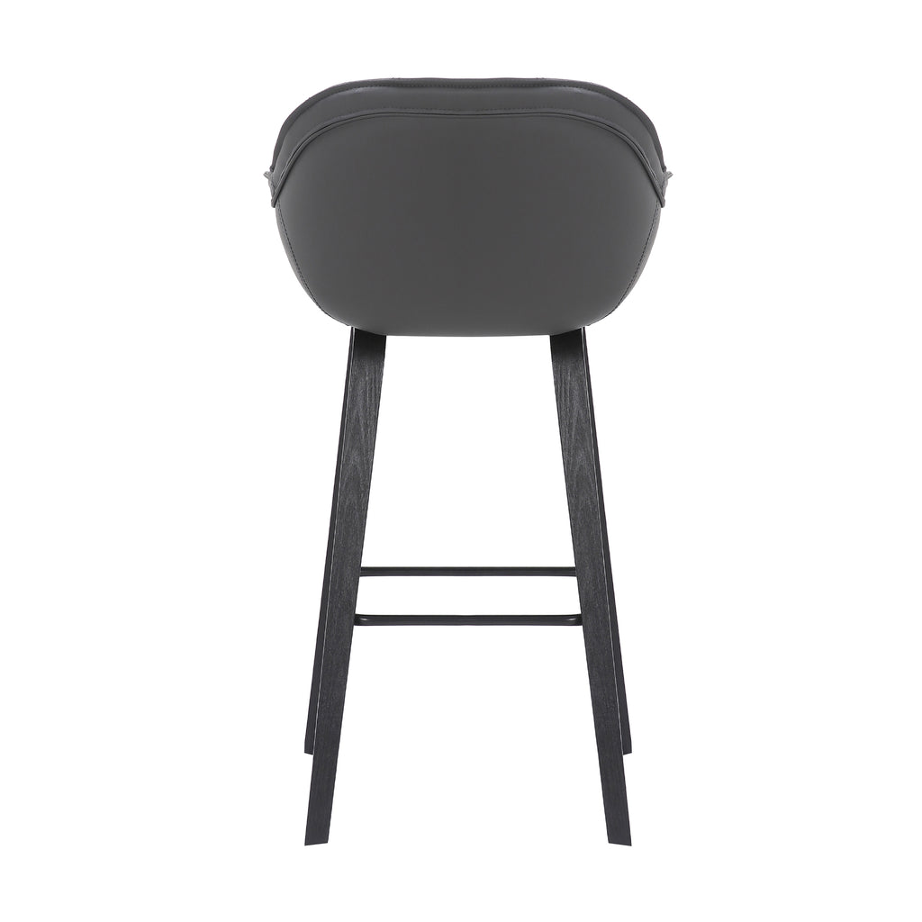 Benzara 29.5 Inches V Stitched Leatherette Bucket Seat Barstool, Gray BM236361 Gray Metal, Solid Wood and Faux Leather BM236361