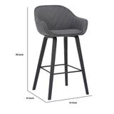Benzara 29.5 Inches V Stitched Leatherette Bucket Seat Barstool, Gray BM236361 Gray Metal, Solid Wood and Faux Leather BM236361
