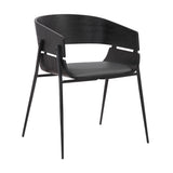 Benzara 18.5 Inches Round Back Leatherette Dining Chair, Set of 2, Black BM236362 Black Metal, Solid Wood and Faux Leather BM236362