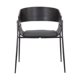 Benzara 18.5 Inches Round Back Leatherette Dining Chair, Set of 2, Black BM236362 Black Metal, Solid Wood and Faux Leather BM236362