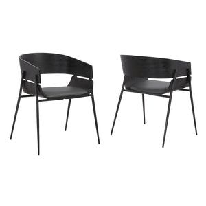 Benzara 18.5 Inches Round Back Leatherette Dining Chair, Set of 2, Black BM236362 Black Metal, Solid Wood and Faux Leather BM236362