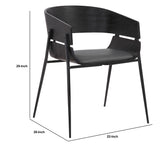 Benzara 18.5 Inches Round Back Leatherette Dining Chair, Set of 2, Black BM236362 Black Metal, Solid Wood and Faux Leather BM236362