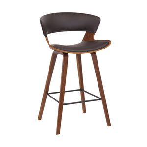 Benzara 27 Inches Saddle Seat Leatherette Counter Stool, Brown BM236363 Brown Metal, Solid Wood and Faux Leather BM236363