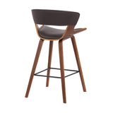 Benzara 27 Inches Saddle Seat Leatherette Counter Stool, Brown BM236363 Brown Metal, Solid Wood and Faux Leather BM236363