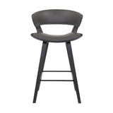 Benzara 27 Inches Saddle Seat Leatherette Counter Stool, Gray BM236364 Gray Metal, Solid Wood and Faux Leather BM236364