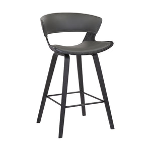 Benzara 27 Inches Saddle Seat Leatherette Counter Stool, Gray BM236364 Gray Metal, Solid Wood and Faux Leather BM236364