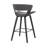 Benzara 27 Inches Saddle Seat Leatherette Counter Stool, Gray BM236364 Gray Metal, Solid Wood and Faux Leather BM236364