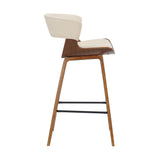 Benzara 27 Inches Saddle Seat Leatherette Counter Stool, Cream and Brown BM236365 Cream and Brown Metal, Solid Wood and Faux Leather BM236365