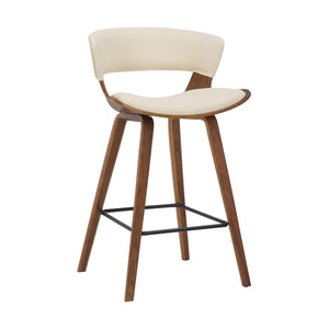 Benzara 27 Inches Saddle Seat Leatherette Counter Stool, Cream and Brown BM236365 Cream and Brown Metal, Solid Wood and Faux Leather BM236365