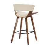 Benzara 27 Inches Saddle Seat Leatherette Counter Stool, Cream and Brown BM236365 Cream and Brown Metal, Solid Wood and Faux Leather BM236365