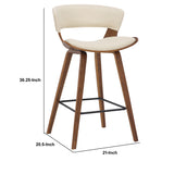 Benzara 27 Inches Saddle Seat Leatherette Counter Stool, Cream and Brown BM236365 Cream and Brown Metal, Solid Wood and Faux Leather BM236365