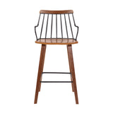 Benzara 26 Inches Counter Height Barstool with Spindle Back, Brown and Black BM236366 Brown and Black Metal, Solid Wood BM236366