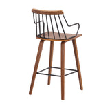 Benzara 26 Inches Counter Height Barstool with Spindle Back, Brown and Black BM236366 Brown and Black Metal, Solid Wood BM236366