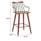 Benzara 26 Inches Counter Height Barstool with Spindle Back, Brown and Black BM236366 Brown and Black Metal, Solid Wood BM236366