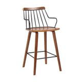 Benzara 26 Inches Counter Height Barstool with Spindle Back, Brown and Black BM236366 Brown and Black Metal, Solid Wood BM236366