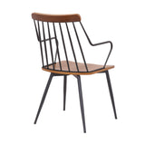 Benzara 26 Inches Wooden Dining Chair with Windsor Back, Brown and Black BM236367 Brown and Black Metal, Solid Wood BM236367