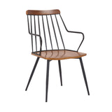 Benzara 26 Inches Wooden Dining Chair with Windsor Back, Brown and Black BM236367 Brown and Black Metal, Solid Wood BM236367