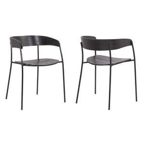 Benzara 18.5 Inches Round Back Wooden Seat Dining Chair, Set of 2, Black BM236369 Black Metal, Solid Wood BM236369