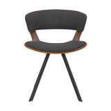 Benzara 18 Inches Curved Padded Dining Chair with Angled Legs, Brown and Black BM236370 Brown and Black Metal, Solid Wood and Fabric BM236370