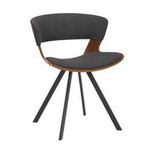 Benzara 18 Inches Curved Padded Dining Chair with Angled Legs, Brown and Black BM236370 Brown and Black Metal, Solid Wood and Fabric BM236370