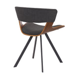 Benzara 18 Inches Curved Padded Dining Chair with Angled Legs, Brown and Black BM236370 Brown and Black Metal, Solid Wood and Fabric BM236370