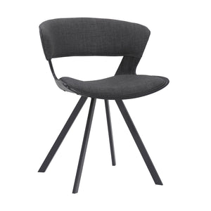 Benzara 18 Inches Curved Padded Dining Chair with Angled Legs, Black BM236371 Black Metal, Solid Wood and Fabric BM236371