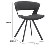 Benzara 18 Inches Curved Padded Dining Chair with Angled Legs, Black BM236371 Black Metal, Solid Wood and Fabric BM236371