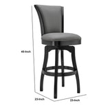 Benzara 30 Inches Leatherette Swivel Barstool with Flared Legs, Gray BM236374 Gray Solid Wood and Faux Leather BM236374