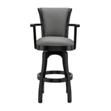 Benzara 26 Inches Leatherette Swivel Counter Stool with Wooden Arms, Gray BM236375 Gray Solid Wood and Faux Leather BM236375