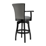 Benzara 26 Inches Leatherette Swivel Counter Stool with Wooden Arms, Gray BM236375 Gray Solid Wood and Faux Leather BM236375