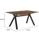 Benzara Rectangular Wooden Top Dining Table with A Shaped Legs, Brown and Black BM236390 Brown, Black MDF, Veneer, Solid wood BM236390